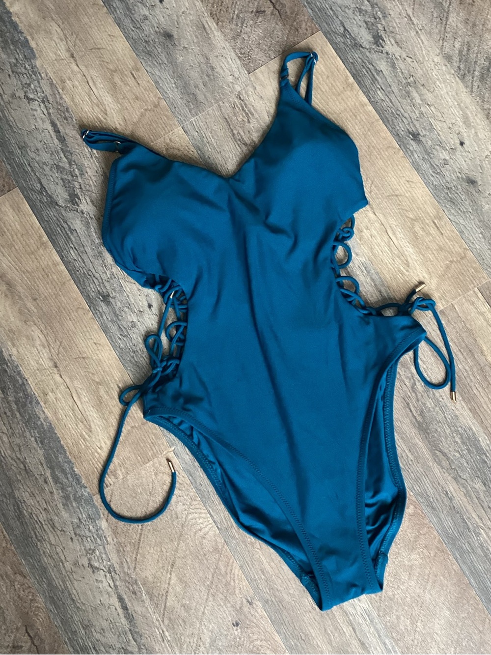 Robin Piccone Teal One-Piece Swimsuit with Side Lace-Ups